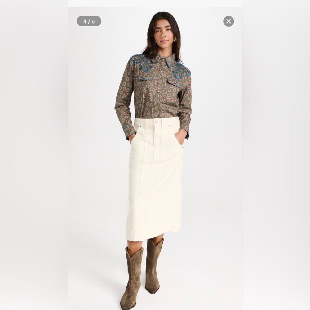 Chic Lightweight Floral Button Down Fique Natalie Shirt - Pom Dot Olive - Picture 9 of 9